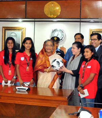 Bangladesh national Women football team with Prime Minister Sheikh Hasina